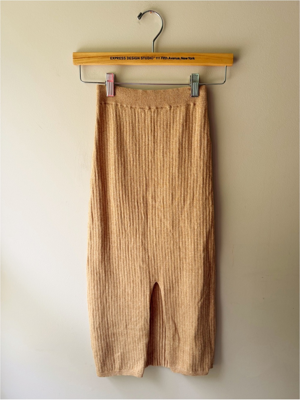Free People Skyline Midi Knit Ribbed Skirt Tan Slit Casual XS - Picture 4 of 6